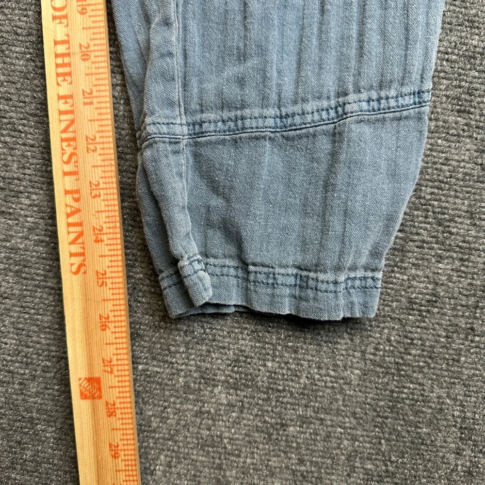 Free People Casual Linen Blend Jogger Pants Womens XS Blue Boho Textured